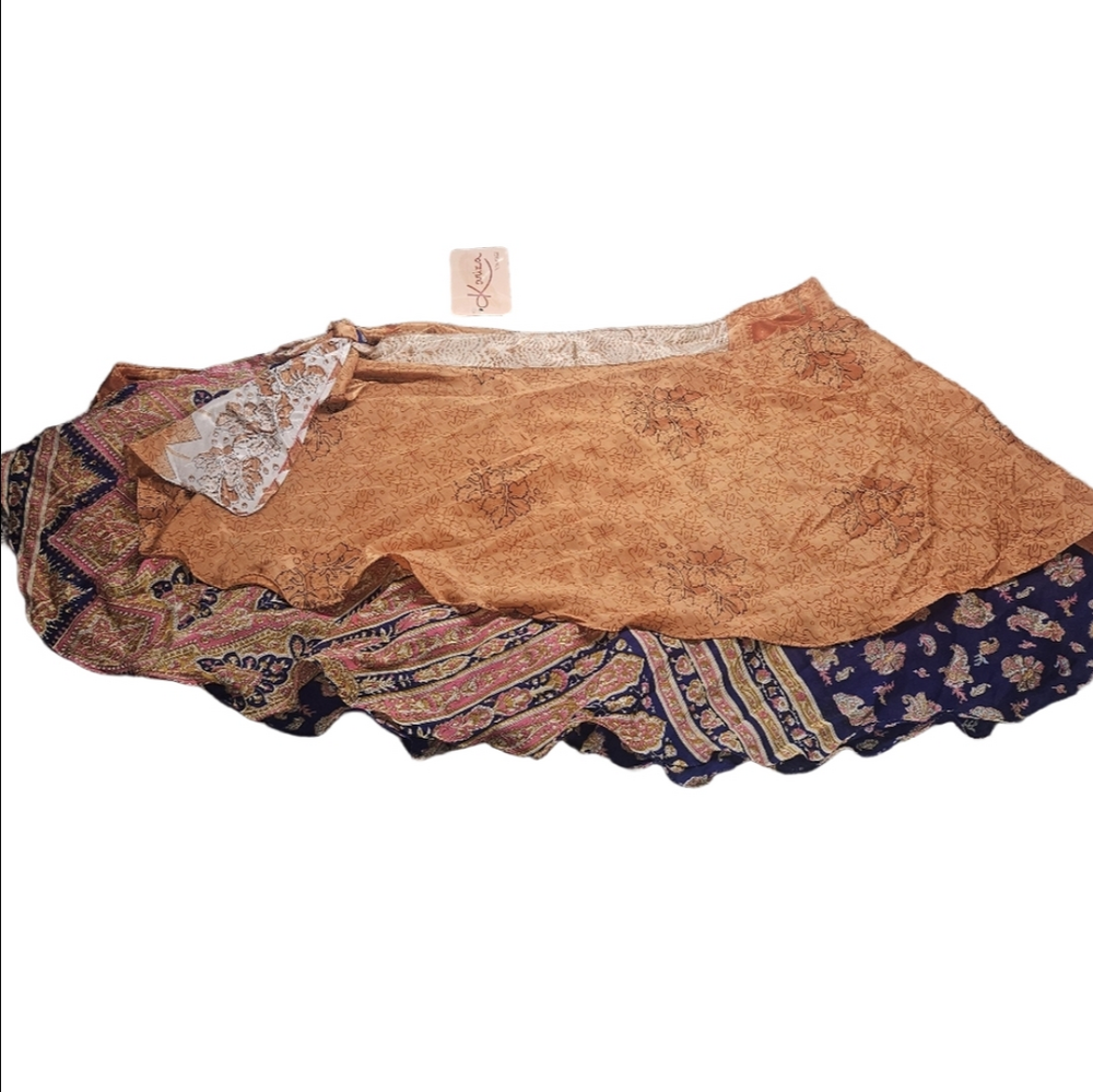 Kariza Vintage One-of-a-Kind Silk Tie Waist Skirt | Short | Boho Artisan - Picture 2 of 12